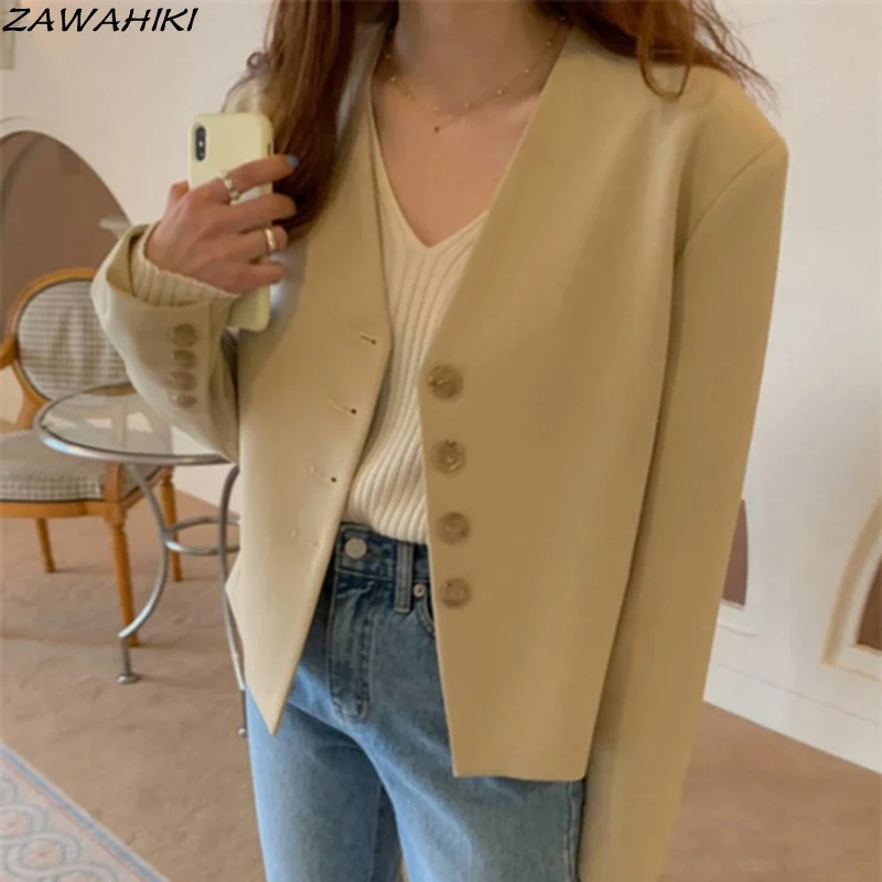 ZAWAHIKI Woman Jackets Solid Single Breasted Korean Chic 2021 Spring Mujer Chaqueta Vinatge Elegant V Neck Jacket Tops
ZAWAHIKI Woman Jackets Solid Single Breasted Korean Chic 2021 Spring Mujer Chaqueta Vinatge Elegant V Neck Jacket Tops