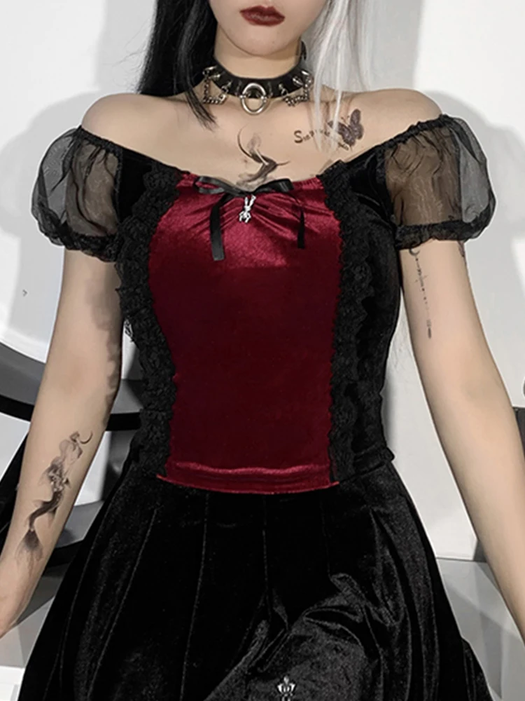 Женская бархатная футболка с рукавами-фонариками бантом | одежда