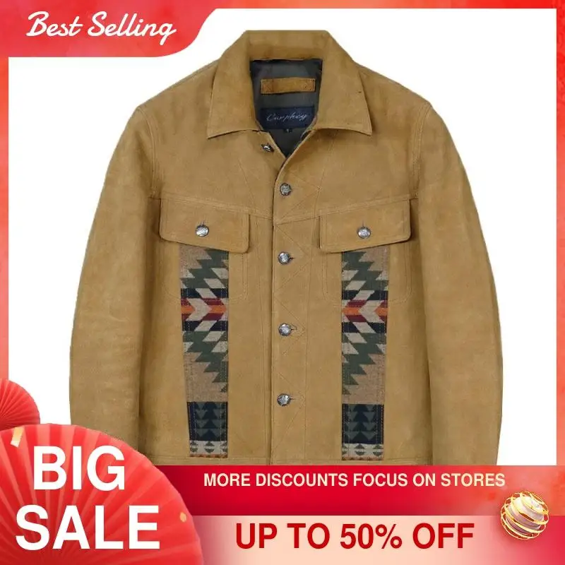 2021 Light Brown Casual Style Genuine Leather Jacket Men Large Size 5XL Navajo Totem Design Real Cow Suede Spring Spliced Coat
2021 Light Brown Casual Style Genuine Leather Jacket Men Large Size 5XL Navajo Totem Design Real Cow Suede Spring Spliced Coat