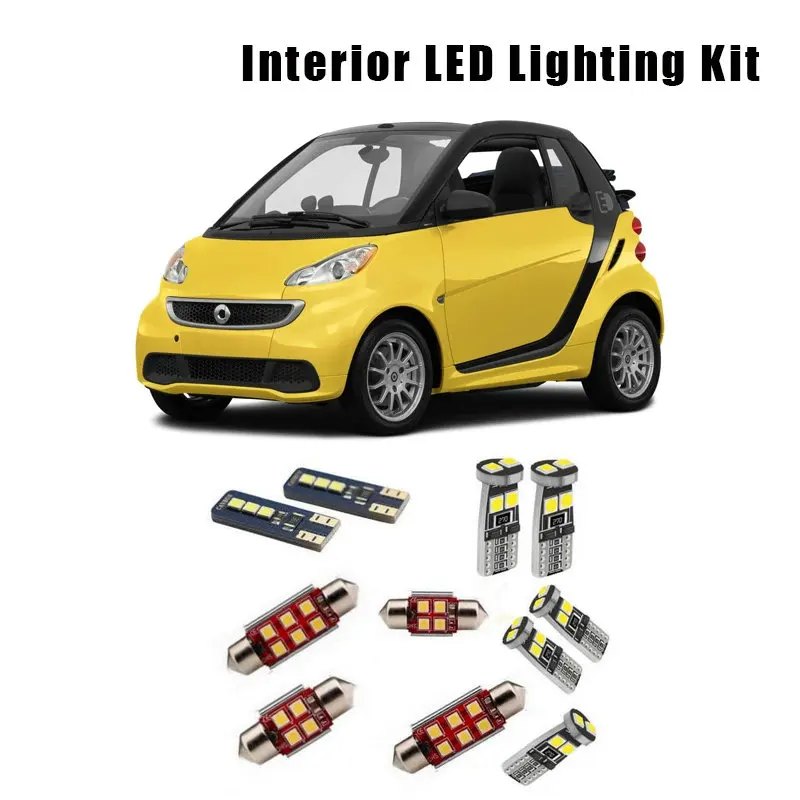 

for 2007-2014 Smart Fortwo 7pcs White Canbus LED License Plate Bulbs Interior Dome Map Reading Roof Light Kit Car Accessories