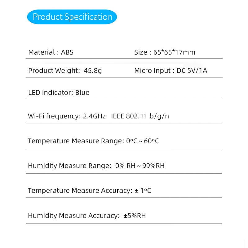 WIFI Temperature And Humidity Sensor USB powered Hygrometer Thermometer With LCD Display Support Alexa Google Assistant
WIFI Temperature And Humidity Sensor USB powered Hygrometer Thermometer With LCD Display Support Alexa Google Assistant