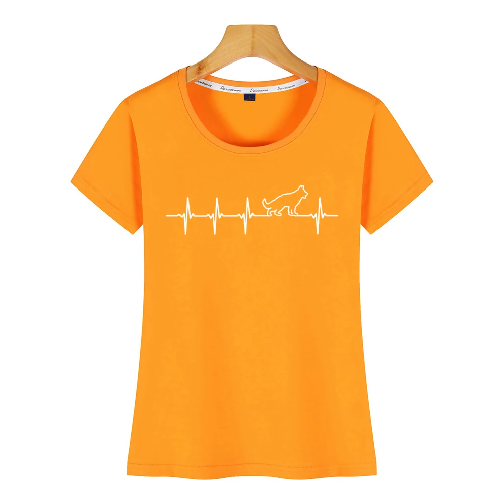 Tops T Shirt Women German Shepherd Dog Heartbeat Love Humor White Short Female | Женская одежда