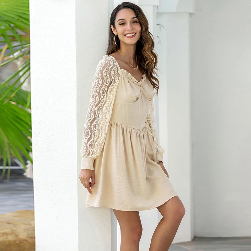 Women Vintage Solid A line Lace Party Dress Long Lantern Sleeve Mini Dress Yellow 2021 New Fashion Spring And Autumn Sexy Dress
Women Vintage Solid A line Lace Party Dress Long Lantern Sleeve Mini Dress Yellow 2021 New Fashion Spring And Autumn Sexy Dress