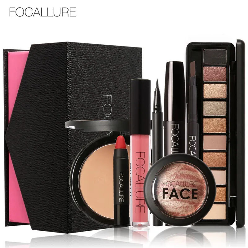 

8Pcs/Set Full Makeup Kit Include Eye Shadow Blusher Concealer Contour Highlight Mascara Eyebrow Eyeliner Loose Powder Lipstick