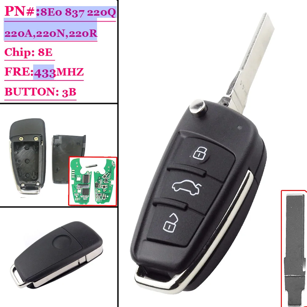XNRKEY 8E0837220Q 8E0 837 220A 220R 220N ID8E Chip HU66 315Mhz Remote Key Car Remote Folding For Audii A4 TT Q7
XNRKEY 8E0837220Q 8E0 837 220A 220R 220N ID8E Chip HU66 315Mhz Remote Key Car Remote Folding For Audii A4 TT Q7
