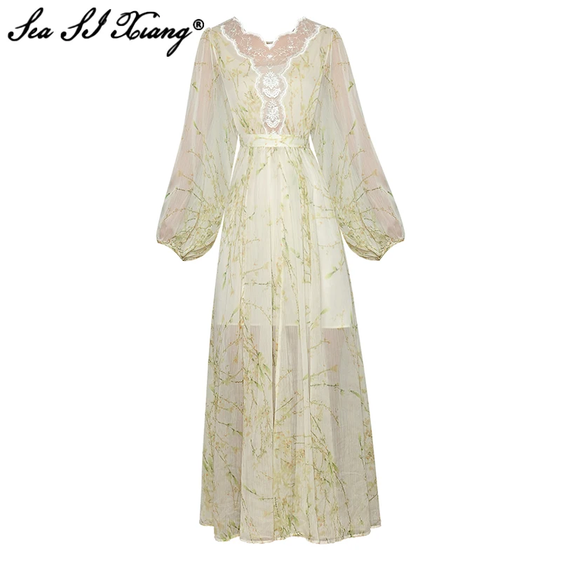 Seasixiang Fashion Designer Autumn Chiffon Maxi Dress Women V-Neck Lantern Sleeve Floral Print Embroidery Bohemian Long Dresses
Seasixiang Fashion Designer Autumn Chiffon Maxi Dress Women V-Neck Lantern Sleeve Floral Print Embroidery Bohemian Long Dresses