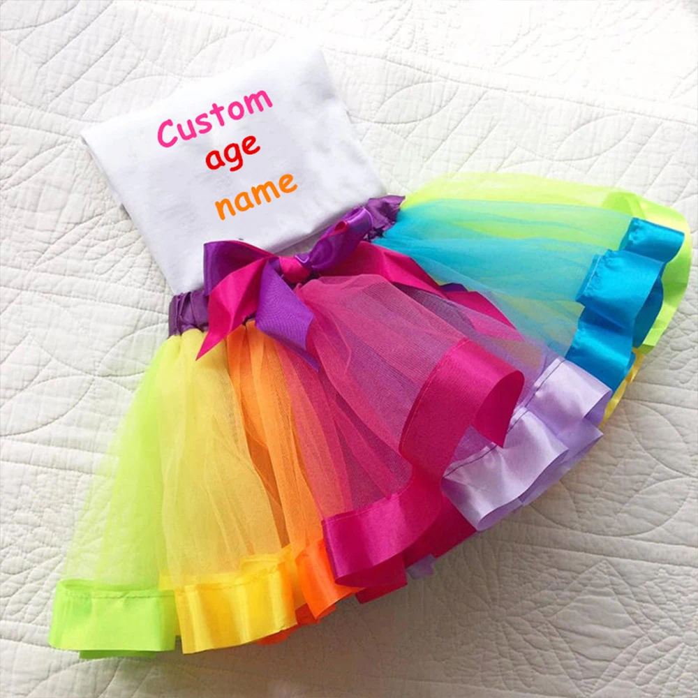 

Custom Birthday outfit for girls baby shower Personalized any text dress set Rainbows Baby children's tutu set