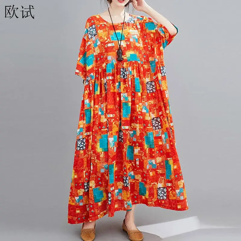 Oversized Plaid Floral Summer Beach Dress Boho Long Casual Ladies Dresses Women New Fashion Robe Femme Loose Cotton Dress 2021
Oversized Plaid Floral Summer Beach Dress Boho Long Casual Ladies Dresses Women New Fashion Robe Femme Loose Cotton Dress 2021