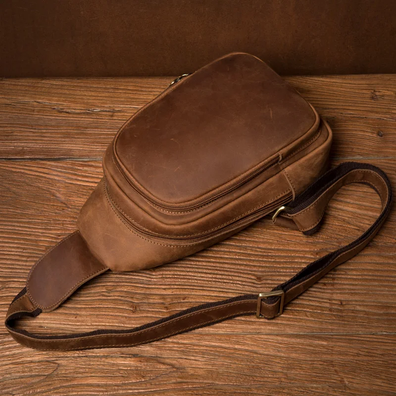 BOLEKE CrossBody Chest Bag Crazy Horse Leather Men bags Vintage Genuine Packs Retro Sling Bags Zipper Shoulder | Багаж и сумки