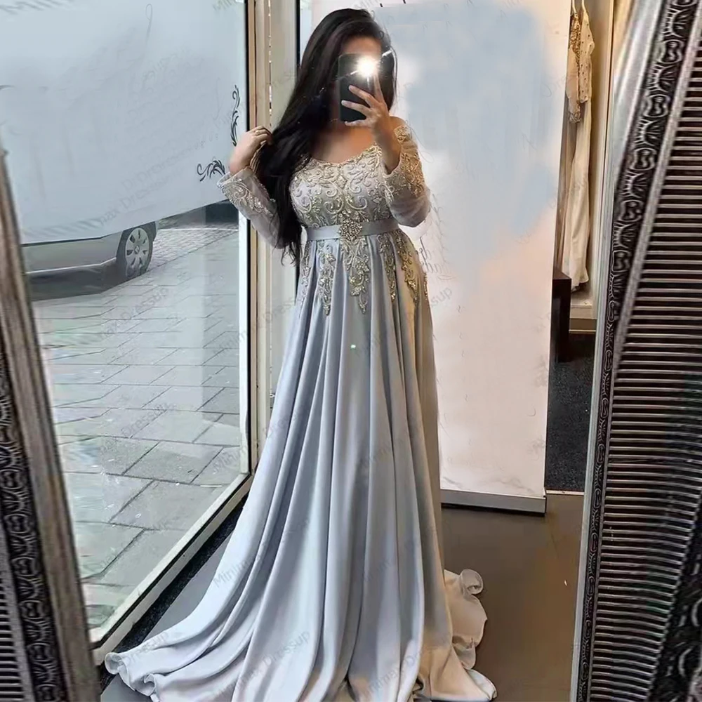 Muslim Grey Chiffon Embroidery Beaded Prom Dresses Full Sleeves V Neck Wedding Evening Gowns Customize Dubai فساتين السهرة
Muslim Grey Chiffon Embroidery Beaded Prom Dresses Full Sleeves V Neck Wedding Evening Gowns Customize Dubai فساتين السهرة