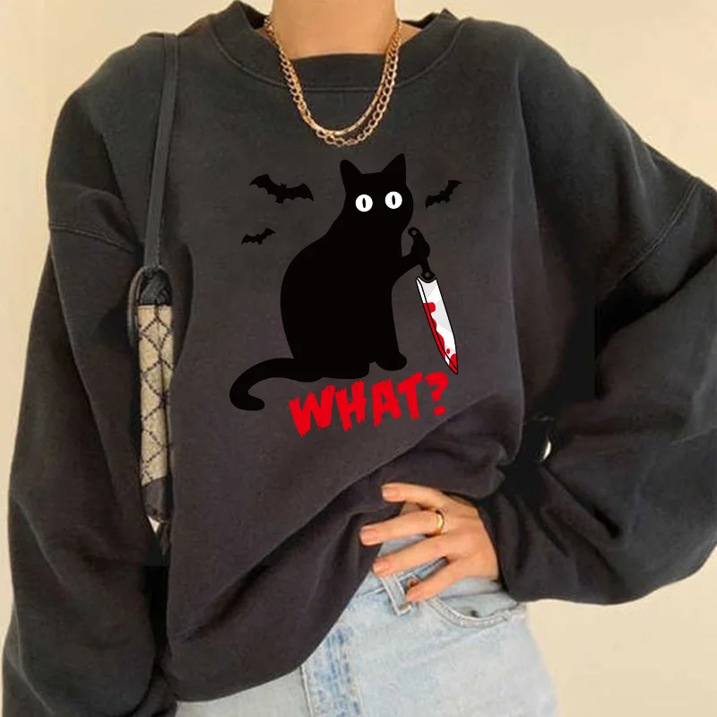 Black Cat with A Knife What Letter Print Funny Women Sweartshirts Drop Shoulder Loose Y2k Swearshirt Streetwear Moletom Feminino
Black Cat with A Knife What Letter Print Funny Women Sweartshirts Drop Shoulder Loose Y2k Swearshirt Streetwear Moletom Feminino