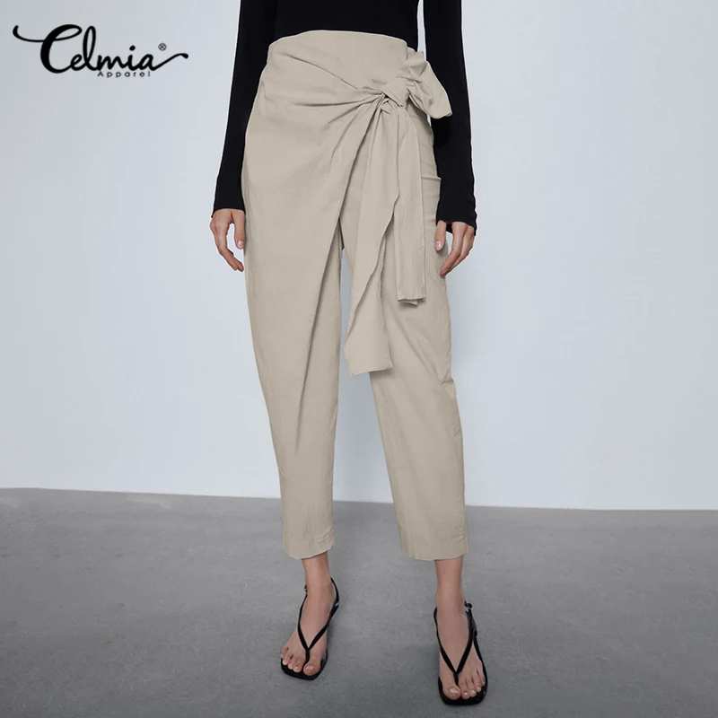 Винтажные брюки Celmia модные офисные однотонные длинные повседневные