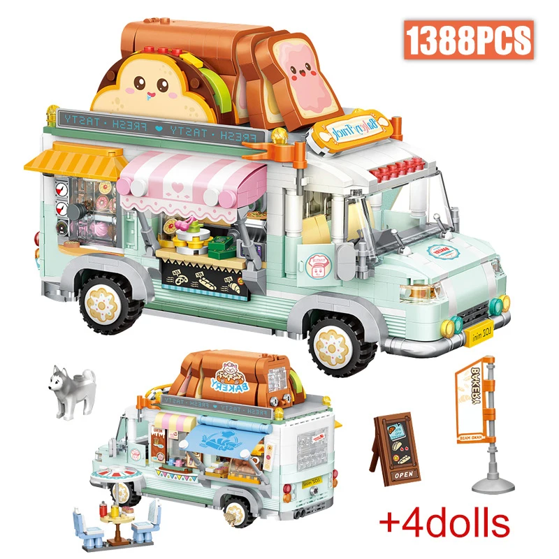 1388pcs City Mini Street View Toast Mobile Dining Truck Car Building Blocks Friends Food Cake Vehicle Bricks Toys For Children
1388pcs City Mini Street View Toast Mobile Dining Truck Car Building Blocks Friends Food Cake Vehicle Bricks Toys For Children