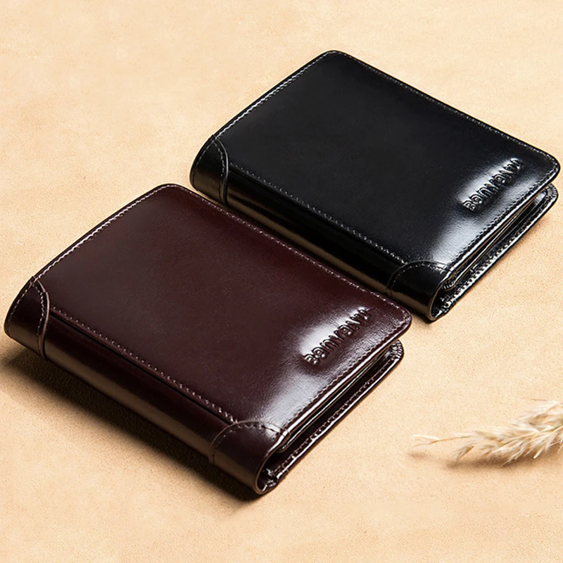 Фото Мужской кошелек из натуральной кожи с RFID-защитой винтажный черный для мужчин