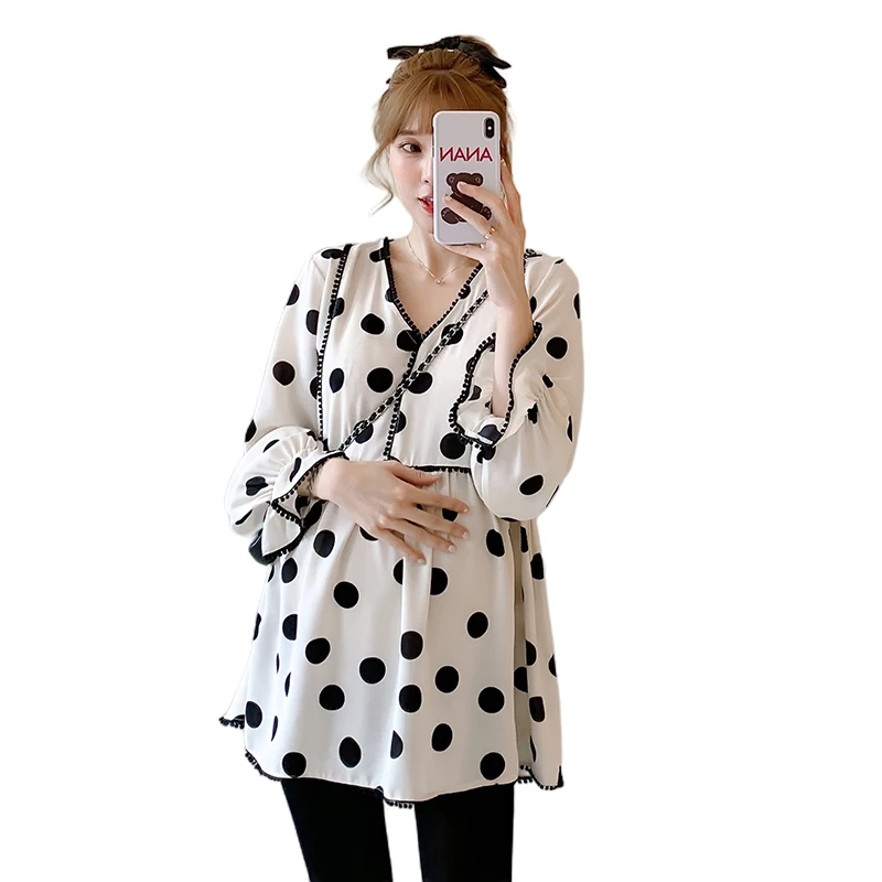 811# 2021 Spring Summer Korean Fashion Maternity Blouses Dot Print Chiffon V neck Shirt Clothes for Pregnant Women Pregnancy Top
811# 2021 Spring Summer Korean Fashion Maternity Blouses Dot Print Chiffon V neck Shirt Clothes for Pregnant Women Pregnancy Top