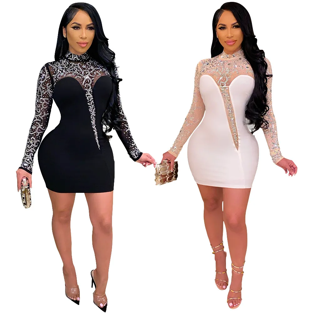 Women Hot Drilling Sheer Sexy Party Dress Mesh Patchwork Spring O-neck See-Through Bodycon Dress Vestidos
Women Hot Drilling Sheer Sexy Party Dress Mesh Patchwork Spring O-neck See-Through Bodycon Dress Vestidos