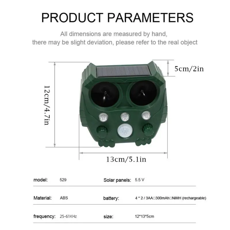 Waterproof Motion Sensor Ultrasonic Animal Repeller Solar Power For Plants Bird Cats Dogs Bat Mouse In Garden Outdoor & Yard
Waterproof Motion Sensor Ultrasonic Animal Repeller Solar Power For Plants Bird Cats Dogs Bat Mouse In Garden Outdoor & Yard