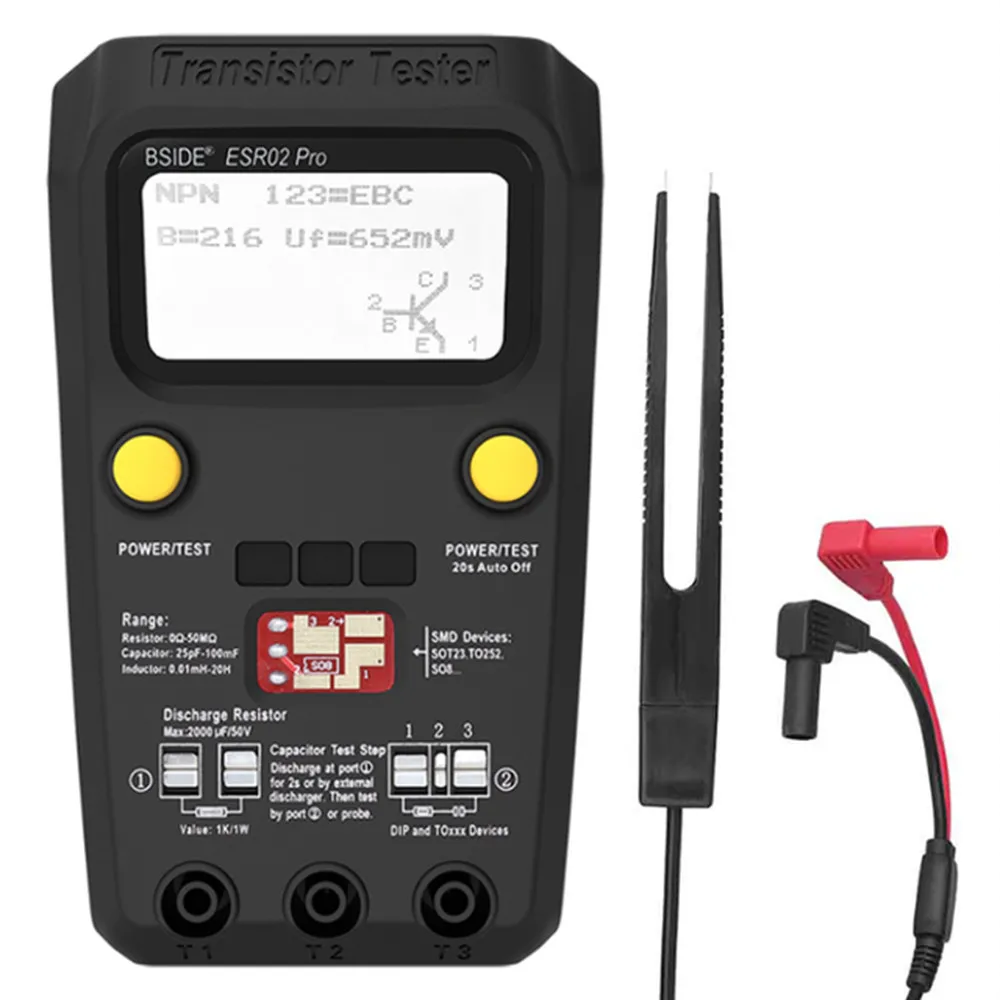 Многоцелевой транзистор ESR/SMD, измеритель емкости BSIDE ESR02pro, ЖК-измеритель MOS/PNP/NPN
Многоцелевой транзистор ESR/SMD, измеритель емкости BSIDE ESR02pro, ЖК-измеритель MOS/PNP/NPN