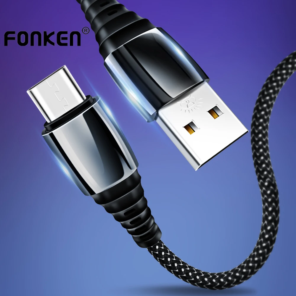 

FONKEN 5A Type C USB Cable for Phone Fast Charge USB C Cord 0.3m 1m Zinc alloy Nylon braided Universal Charger Type-C Data Cable