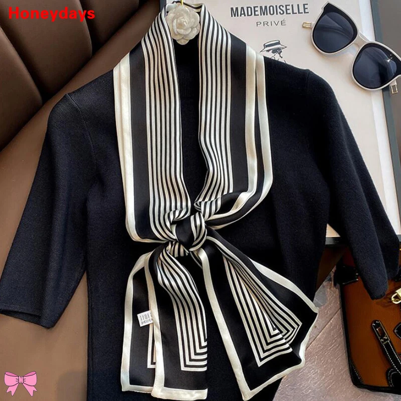 Fashion Stripe Print 100% Silk Scarf Chain Long Narrow Scarves Houndstooth Cravat Women's Decorative Hair Band Tied Bag Scarfs
Fashion Stripe Print 100% Silk Scarf Chain Long Narrow Scarves Houndstooth Cravat Women's Decorative Hair Band Tied Bag Scarfs