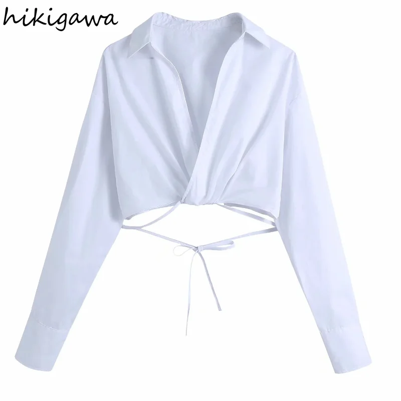 Hikigawa Women's Blouse New V Neck Long Sleeve High Waist Short Blusas White Slim Drawstring Office Lady Versatile Shirts Tops
Hikigawa Women's Blouse New V Neck Long Sleeve High Waist Short Blusas White Slim Drawstring Office Lady Versatile Shirts Tops