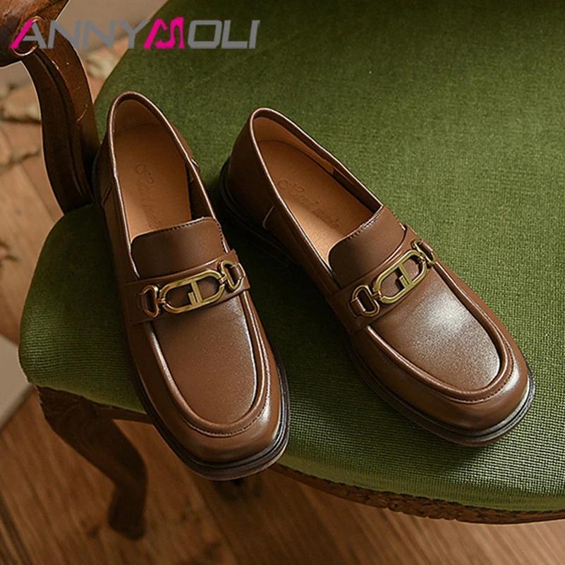 ANNYMOLI Spring Loafers Shoes Women 2022 Natural Genuine Leather Flat Shoes Metal Decoration Round Toe Female Fashion Footwear
ANNYMOLI Spring Loafers Shoes Women 2022 Natural Genuine Leather Flat Shoes Metal Decoration Round Toe Female Fashion Footwear