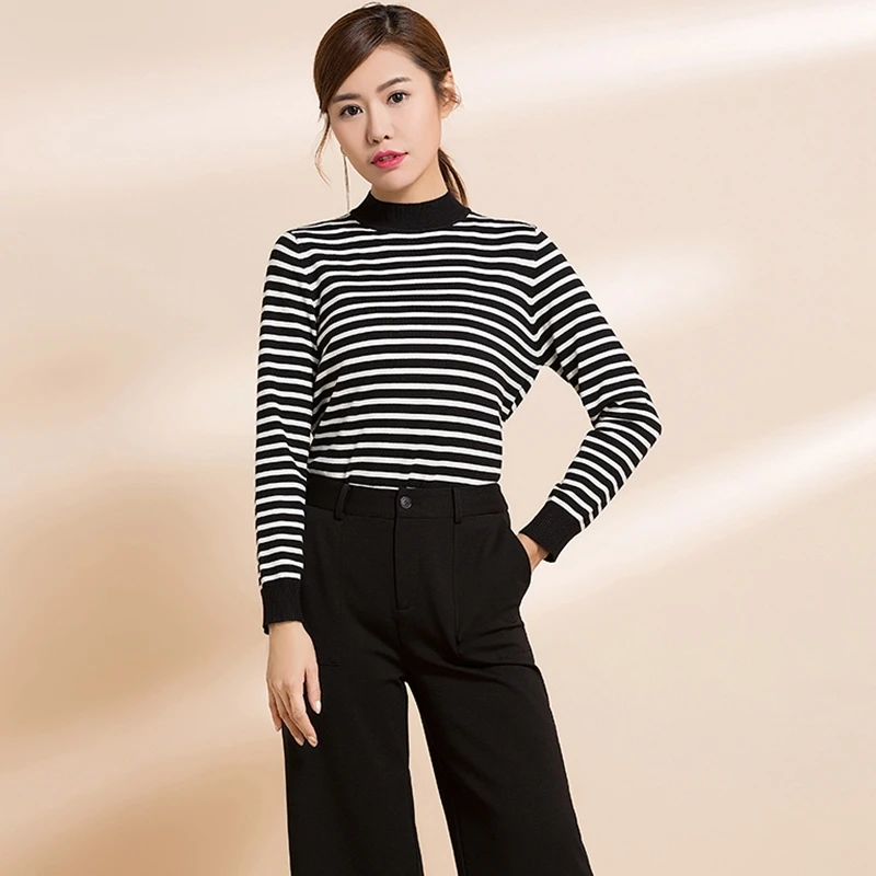 Striped Autumn Winter Pullover Sweater Women Warm Knitted Jumper High Elasticity Long Sleeves Femme Rib Sweater 
Striped Autumn Winter Pullover Sweater Women Warm Knitted Jumper High Elasticity Long Sleeves Femme Rib Sweater