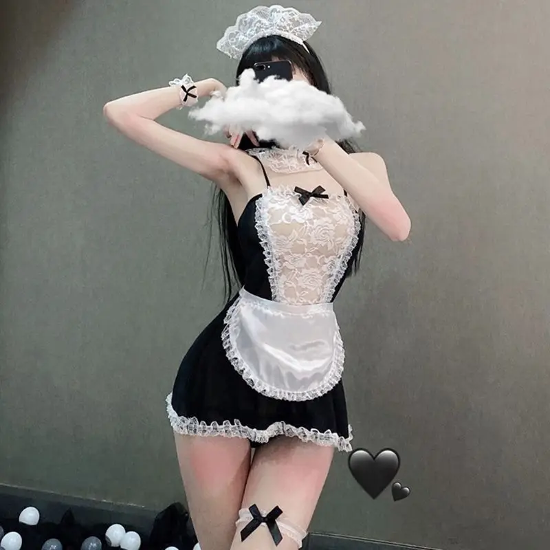 Women Sexy Cosplay French Maid Lingerie Uniform Sheer Floral Lace Mini Dress Apron Headbband Bowknot Nightwear
Women Sexy Cosplay French Maid Lingerie Uniform Sheer Floral Lace Mini Dress Apron Headbband Bowknot Nightwear