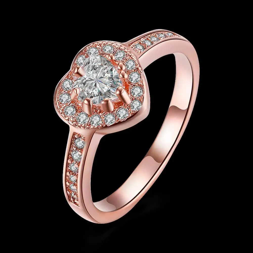 Розовое золото цвет в форме сердца элегантное выпускное кольцо блестящее