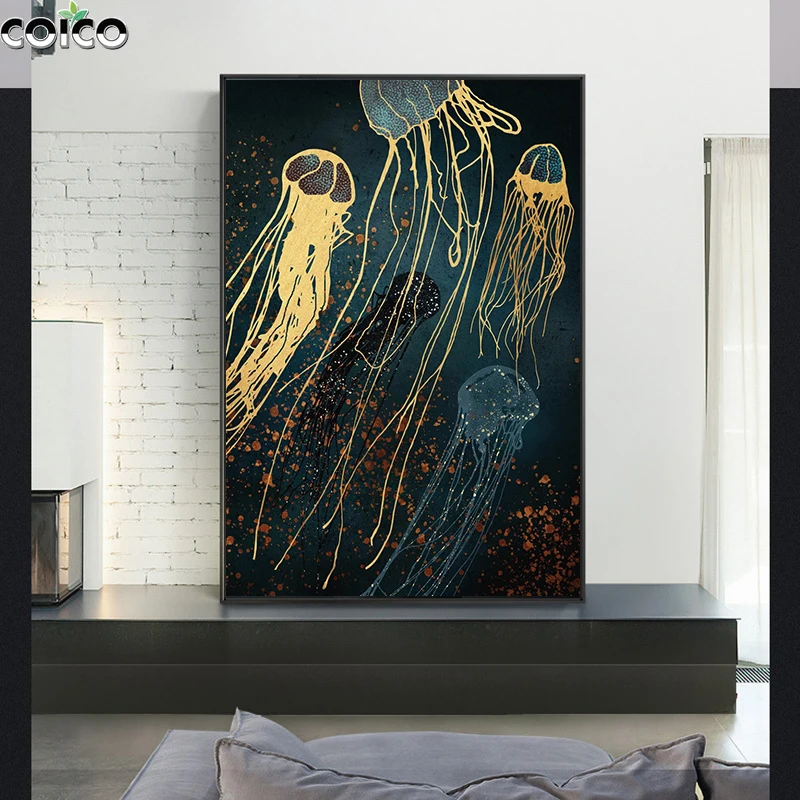 Sea Animal Jellyfish Canvas Poster with Frame Modern Abstract Gold Lines Painting Luxury Wall Art Print Picture for Living Room
Sea Animal Jellyfish Canvas Poster with Frame Modern Abstract Gold Lines Painting Luxury Wall Art Print Picture for Living Room