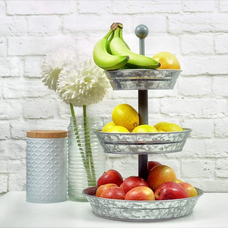 

3 Tier Serving Tray - Galvanized, Rustic Metal Stand. Dessert, Cupcake, Fruit & Party Three Tiered Platter. Country Farmhouse