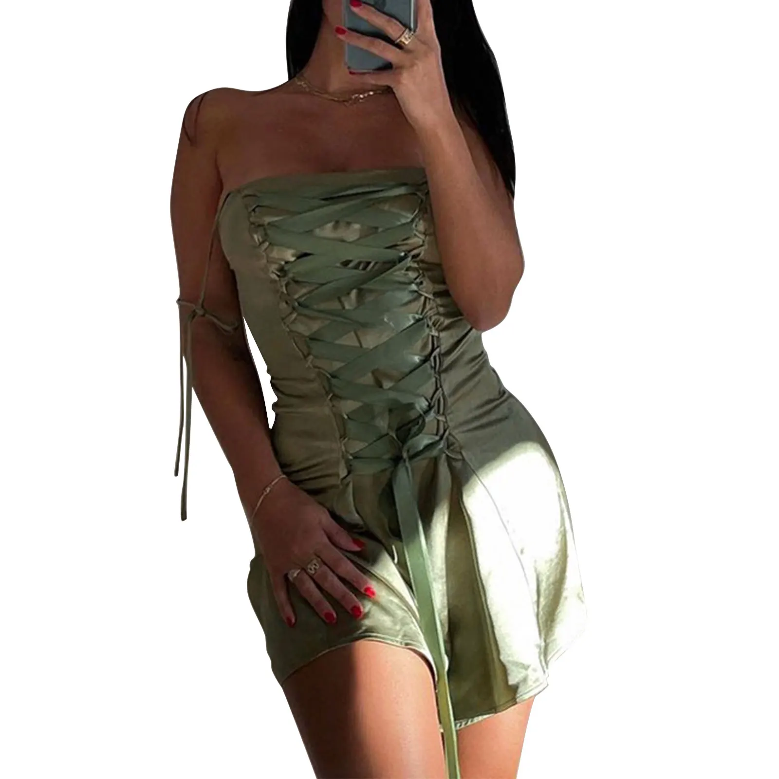 Ladiess Sexy Suspender Dress Fashion Solid Color Boat Neck Bandage A-line Short Dress
Ladiess Sexy Suspender Dress Fashion Solid Color Boat Neck Bandage A-line Short Dress