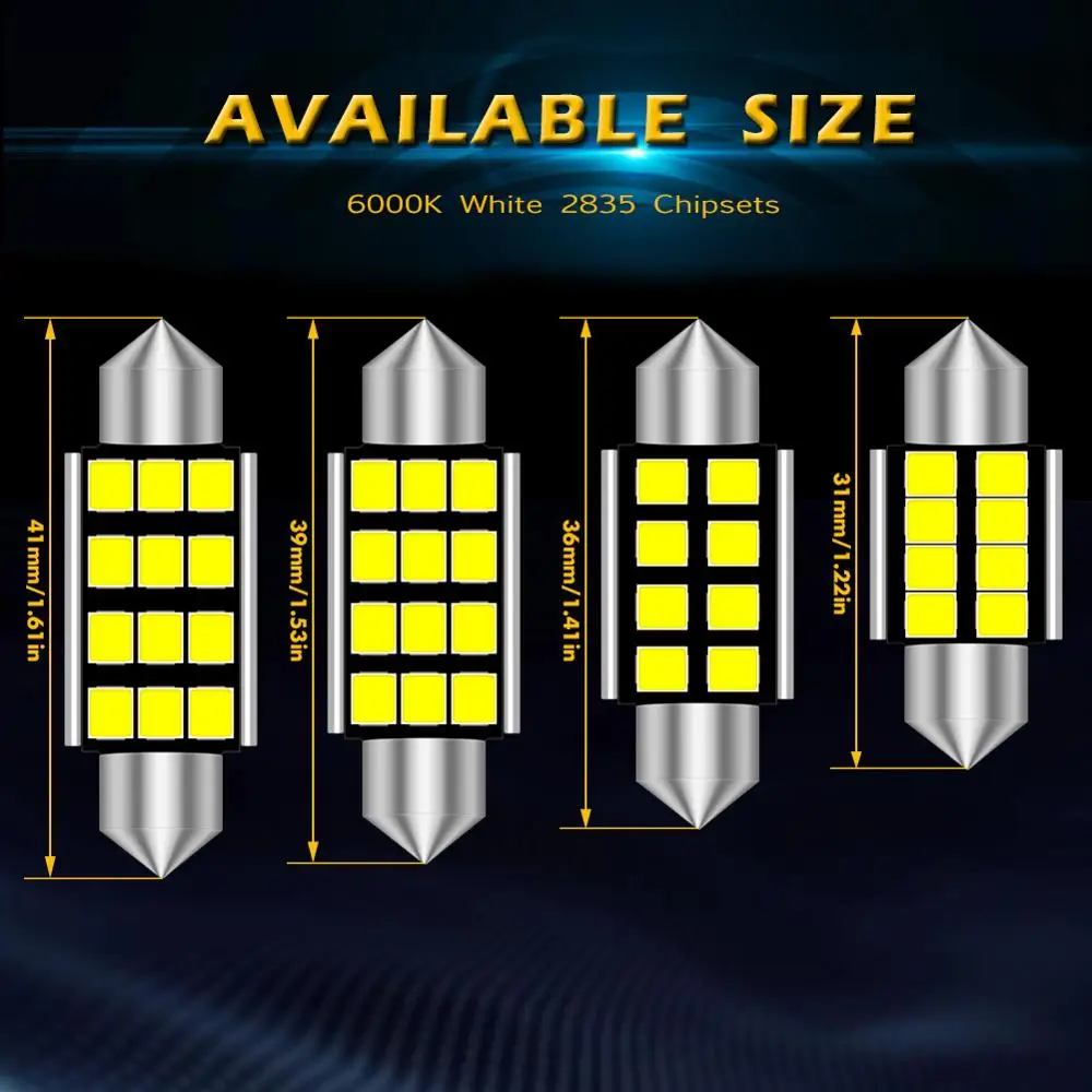 4pcs C5W CANBUS LED Bulb Festoon 36mm 31mm Car Interior Lights License Plate Lamp For VW Passat B6 B5 B7 B8 B5.5 Golf MK4 MK7
4pcs C5W CANBUS LED Bulb Festoon 36mm 31mm Car Interior Lights License Plate Lamp For VW Passat B6 B5 B7 B8 B5.5 Golf MK4 MK7