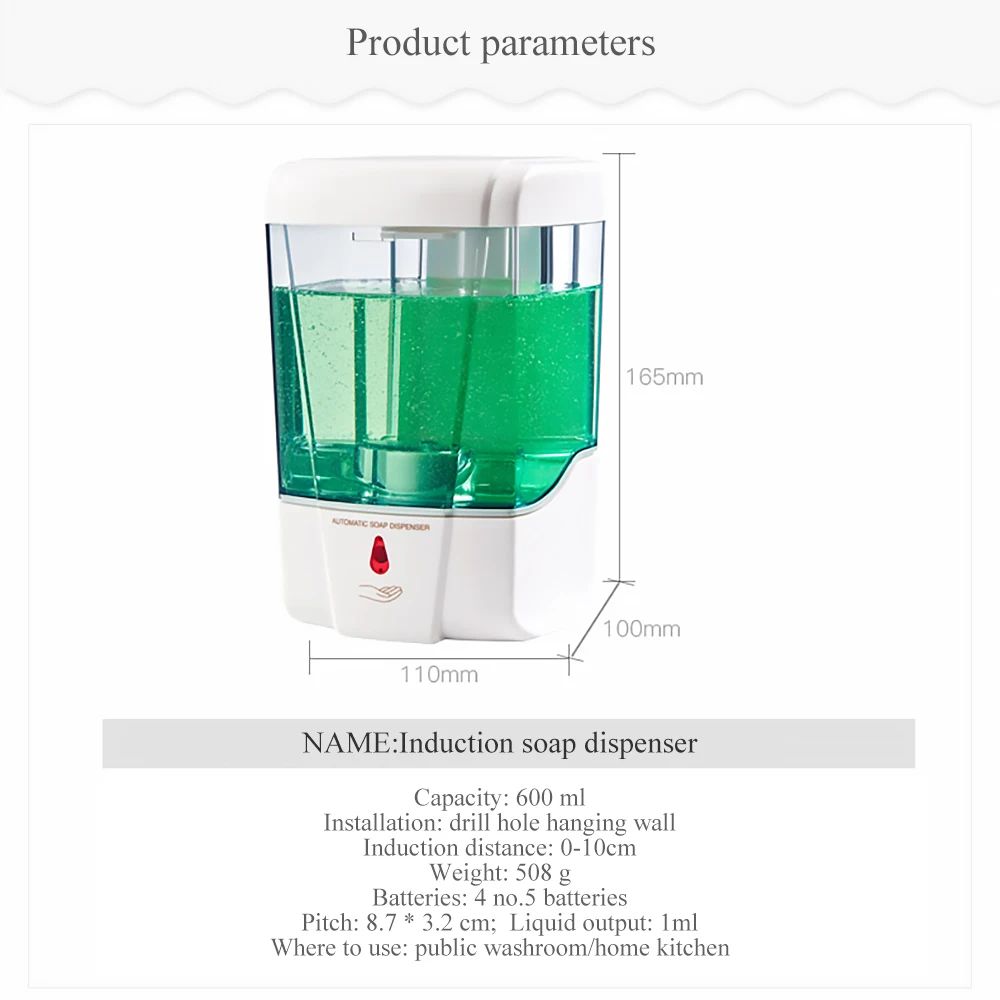 Hot Capacity Automatic Soap Dispenser Touchless Sensor Hand Sanitizer Detergent Dispenser Wall Mounted For Bathroom Kitchen
Hot Capacity Automatic Soap Dispenser Touchless Sensor Hand Sanitizer Detergent Dispenser Wall Mounted For Bathroom Kitchen