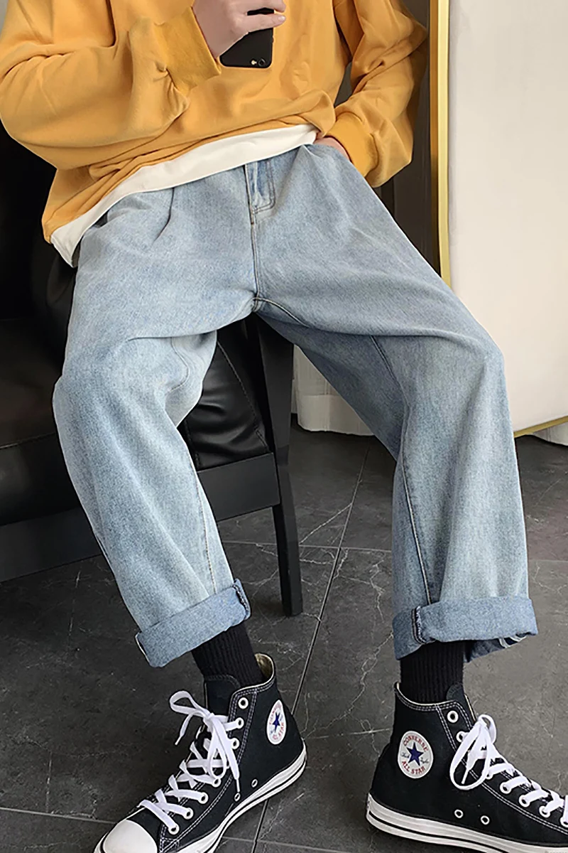 2020 Spring And Autumn New Youth Popular Pure Color Loose Jeans Fashion Casual Wild Straight Pants Sky Blue / Black S-2XL
2020 Spring And Autumn New Youth Popular Pure Color Loose Jeans Fashion Casual Wild Straight Pants Sky Blue / Black S-2XL