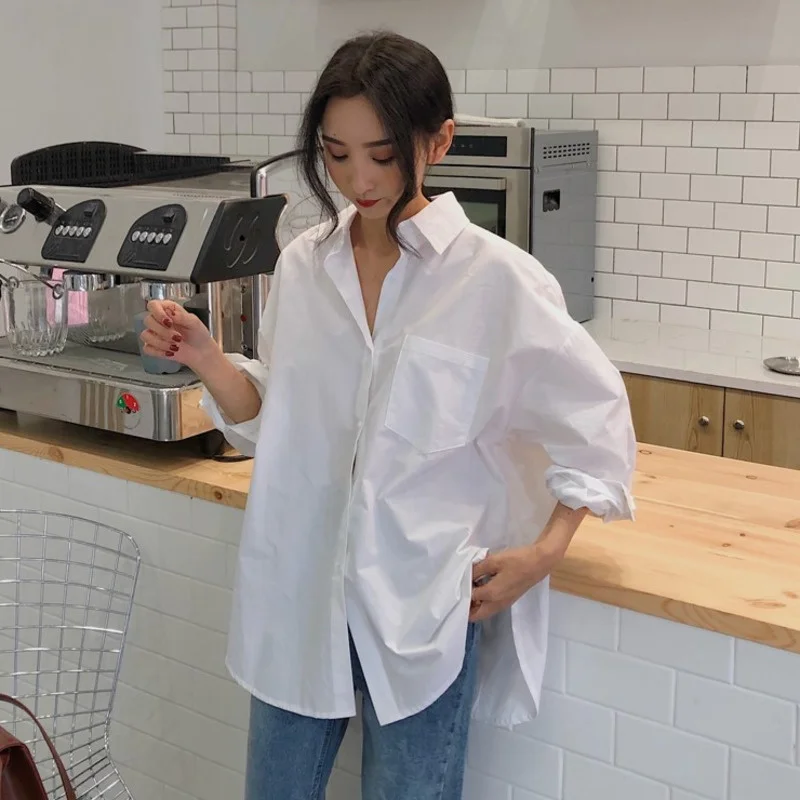 2021 Spring Summer Women White Plain Loose Oversized Blouses Womens Tops And Bloues Pockets Up Camisas De Mujer Crop Top Shirts
2021 Spring Summer Women White Plain Loose Oversized Blouses Womens Tops And Bloues Pockets Up Camisas De Mujer Crop Top Shirts