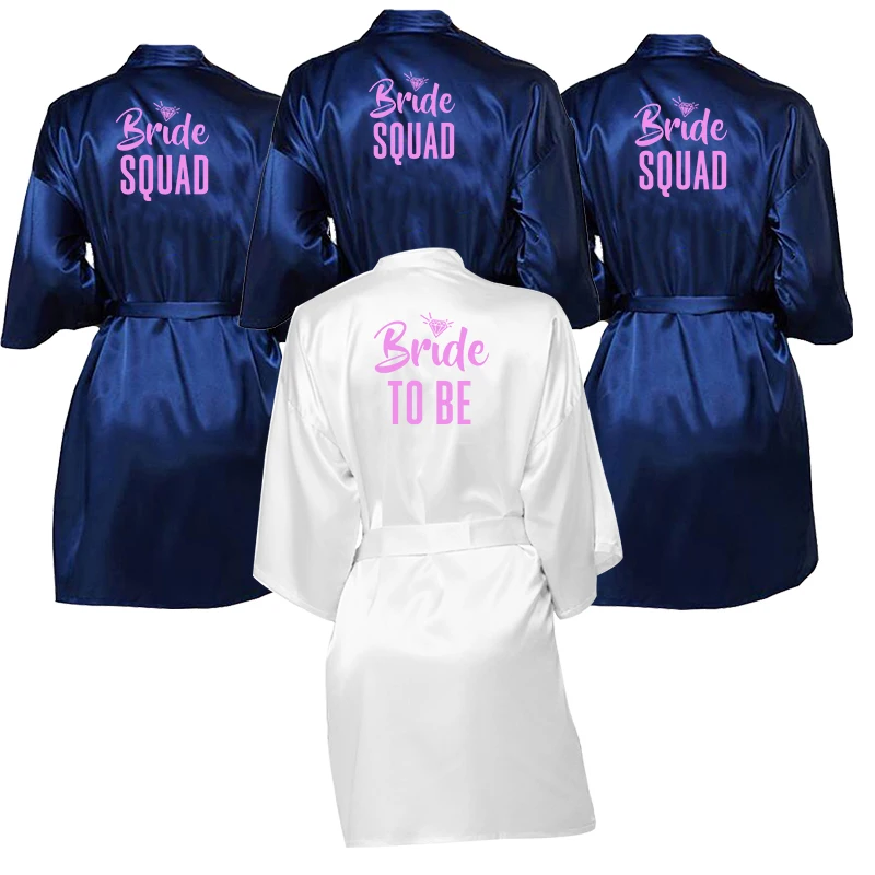 

Custom Pink Printing Text BRIDE&SQUAD Women Pajamas Robe Kimono Bathrobe Wedding Robe Satin Robes
