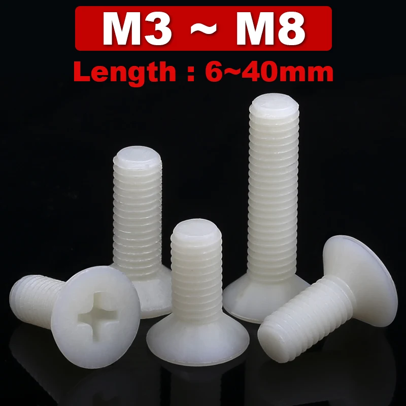 50Pcs M3 M4 M5 M6 M8 Nylon Flat Head Screw,countersunk Head Cross Bolt, White Plastic Machine Screw, Insulated Plastic Screw
50Pcs M3 M4 M5 M6 M8 Nylon Flat Head Screw,countersunk Head Cross Bolt, White Plastic Machine Screw, Insulated Plastic Screw