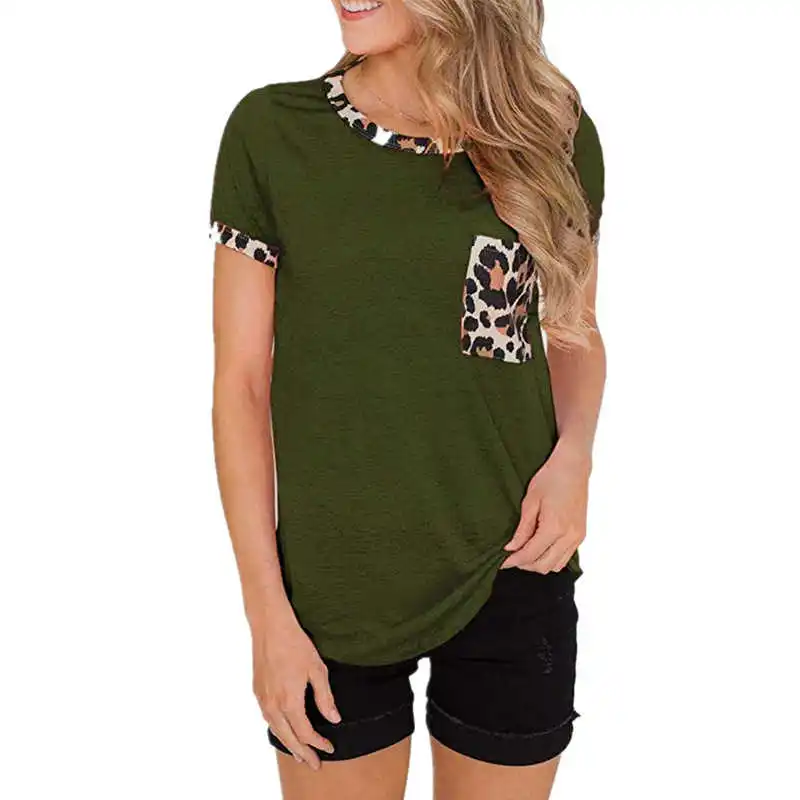 Womens clothing summer new pocket contrast short sleeve t-shirt