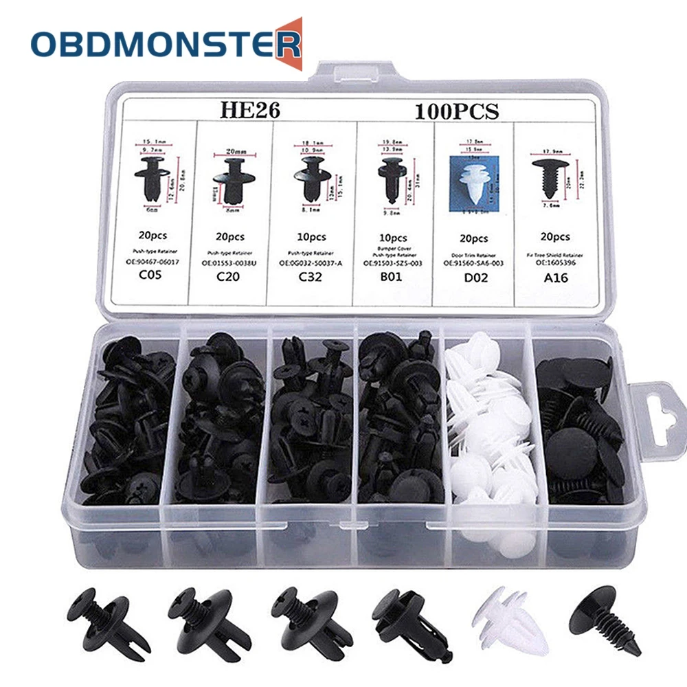 100pcs Mixed Auto Fastener Clip Car Body Push Retainer Pin Rivet Bumper Door Trim Panel Retainer Fastener Kit Car Accessories
100pcs Mixed Auto Fastener Clip Car Body Push Retainer Pin Rivet Bumper Door Trim Panel Retainer Fastener Kit Car Accessories