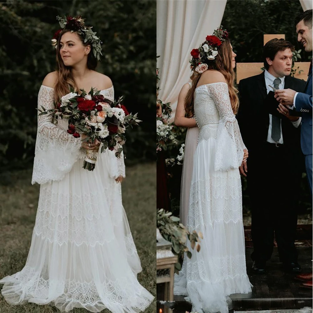 Natural New Beach Long Sleeve Backless Wedding Dresses White Lace Off-Shoulder Plus Size Zipper Bridal Gowns Custom Free Ship
Natural New Beach Long Sleeve Backless Wedding Dresses White Lace Off-Shoulder Plus Size Zipper Bridal Gowns Custom Free Ship