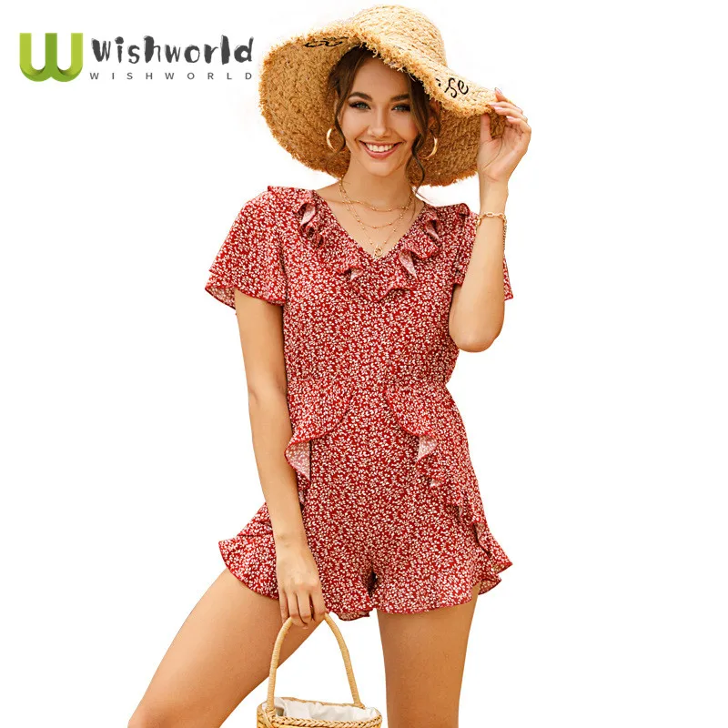 2021 New European and American Popular Printed Ruffle Short Sleeve Female Jumpsuit Fashion Women Bohemian Leisure Overalls Short
2021 New European and American Popular Printed Ruffle Short Sleeve Female Jumpsuit Fashion Women Bohemian Leisure Overalls Short
