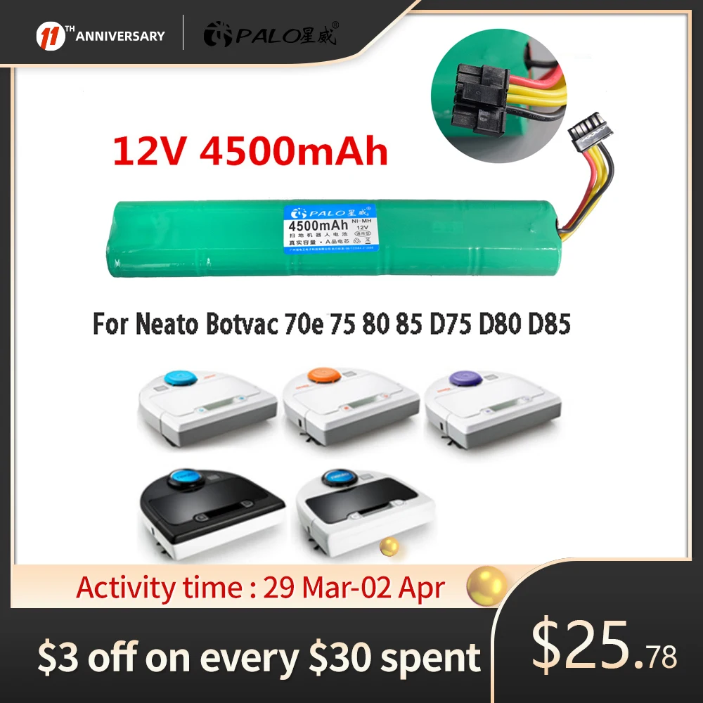 PALO 12V Ni-MH Battery 4500mAh Battery For Neato Botvac 70e 75 D75 80 85 D85 Vacuum Cleaners Rechargeable Batteries
PALO 12V Ni-MH Battery 4500mAh Battery For Neato Botvac 70e 75 D75 80 85 D85 Vacuum Cleaners Rechargeable Batteries