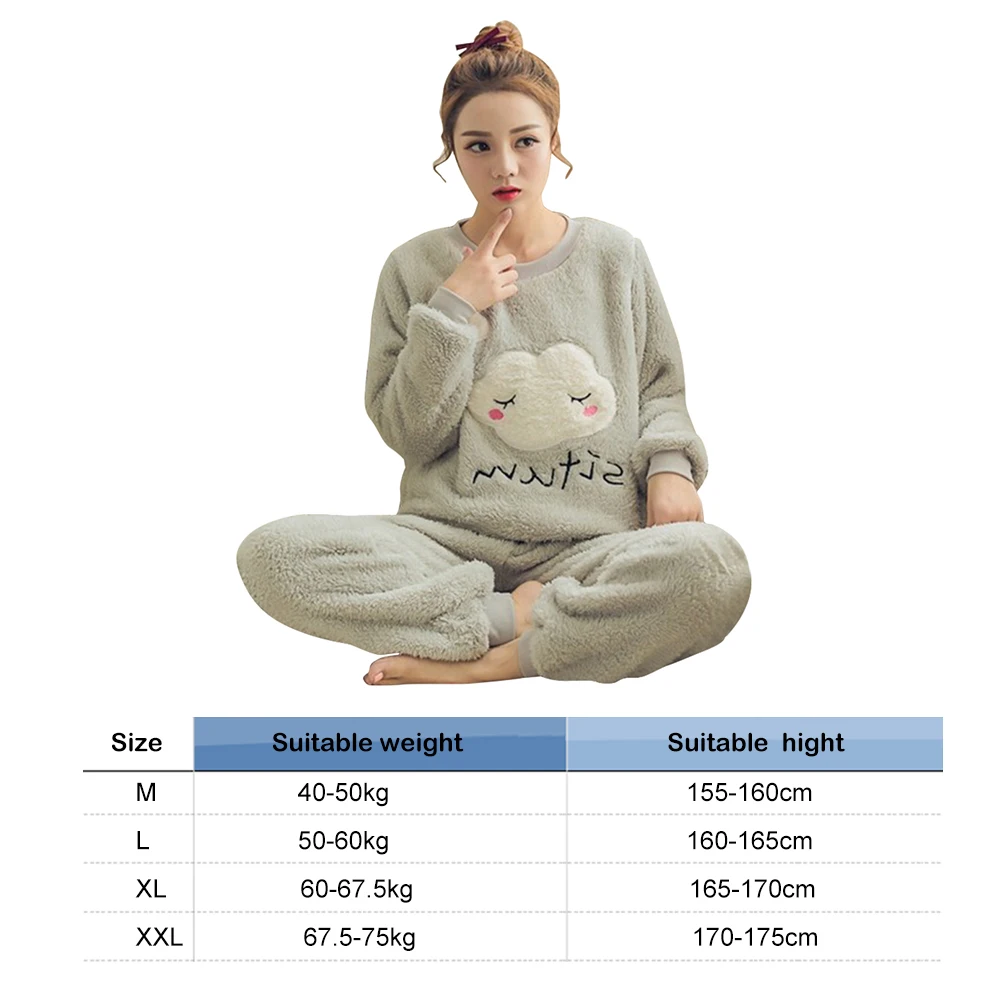 2pcs Korean Winter Warm Thicken Flannel Pajamas Set Sweet Women Long Sleeve Cartoon Print Leisure Homewear Sleepwear Tops+Pants
2pcs Korean Winter Warm Thicken Flannel Pajamas Set Sweet Women Long Sleeve Cartoon Print Leisure Homewear Sleepwear Tops+Pants