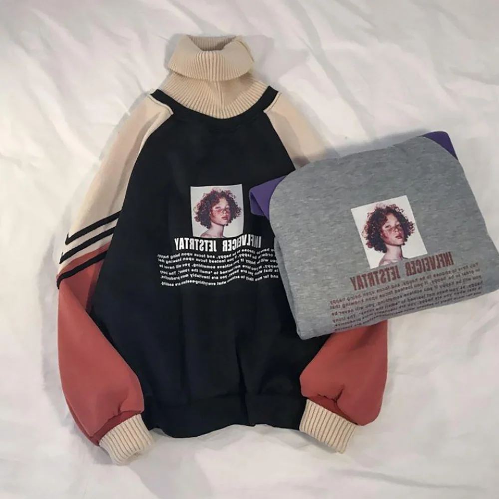 Женский пуловер с высоким воротником, Свитшот в Корейском стиле Харадзюку, модная женская одежда с принтом, повседневный спортивный костюм ...
Женский пуловер с высоким воротником, Свитшот в Корейском стиле Харадзюку, модная женская одежда с принтом, повседневный спортивный костюм ...
