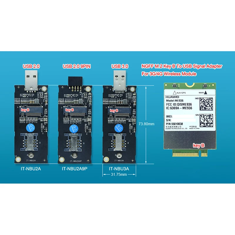 NGFF M.2 Key B to USB 2.0 3.0 signal adapter for Quectel EM12-G EM20-G EM06 SIMCOM SIM7912G SIM7920G SIM7906E SIM3G 4G Module
NGFF M.2 Key B to USB 2.0 3.0 signal adapter for Quectel EM12-G EM20-G EM06 SIMCOM SIM7912G SIM7920G SIM7906E SIM3G 4G Module