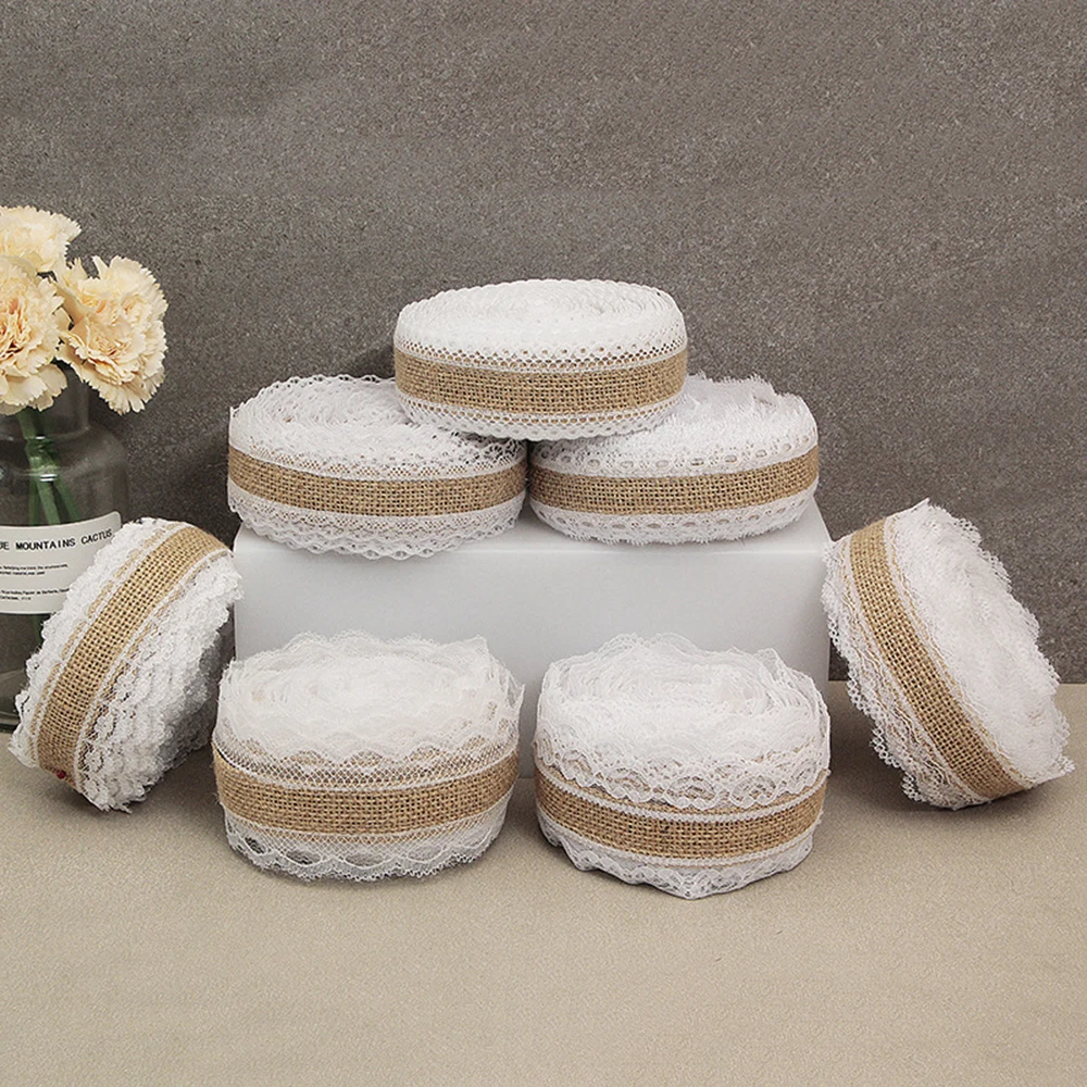 2 м/лот 25 мм Натуральная джутовая Мешковина лента из мешковины с кружевом белой