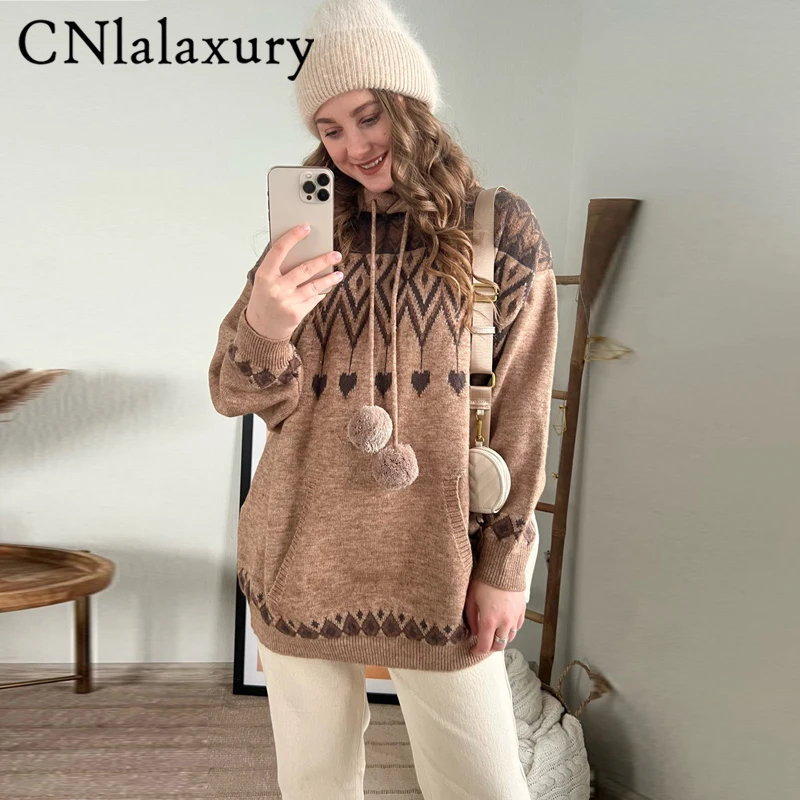 CNlallaxury 2022 женский осенне-зимний Повседневный Рождественский свитер с капюшоном