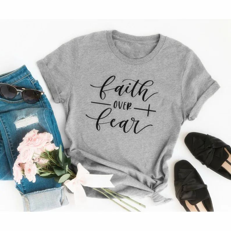 100% Cotton Women T Shirt Faith Over Fear Printed Tshirt Ladies Short Sleeve Tee Shirt Women Female Tops Clothes Camisetas Mujer
100% Cotton Women T Shirt Faith Over Fear Printed Tshirt Ladies Short Sleeve Tee Shirt Women Female Tops Clothes Camisetas Mujer