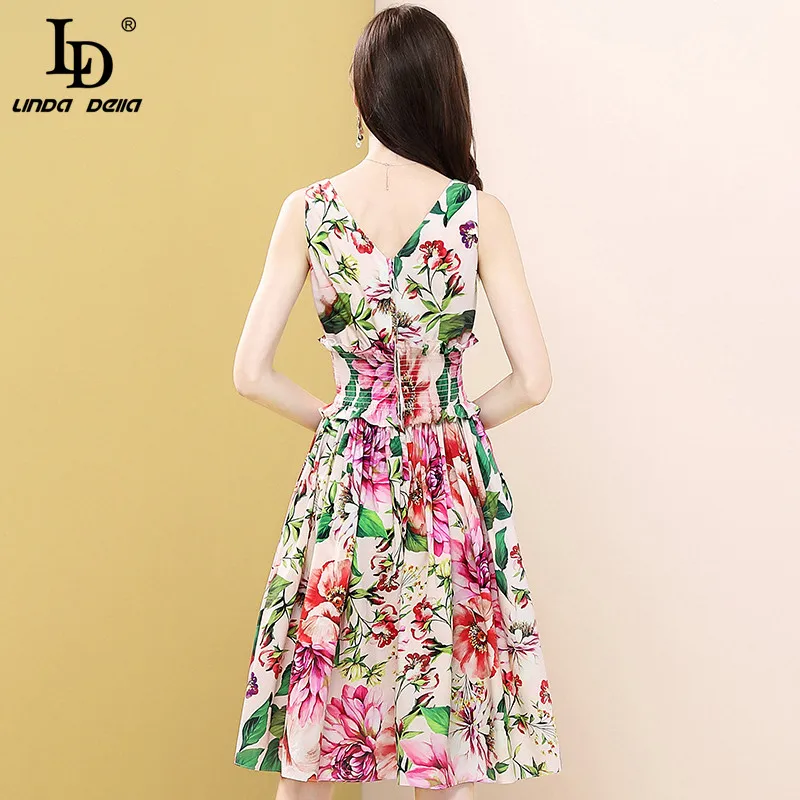 LD LINDA DELLA Summer Fashion Runway Cotton Dress Women V-Neck Elastic Waist Floral Print Elegant Ladies Midi Dress Vestoidos
LD LINDA DELLA Summer Fashion Runway Cotton Dress Women V-Neck Elastic Waist Floral Print Elegant Ladies Midi Dress Vestoidos